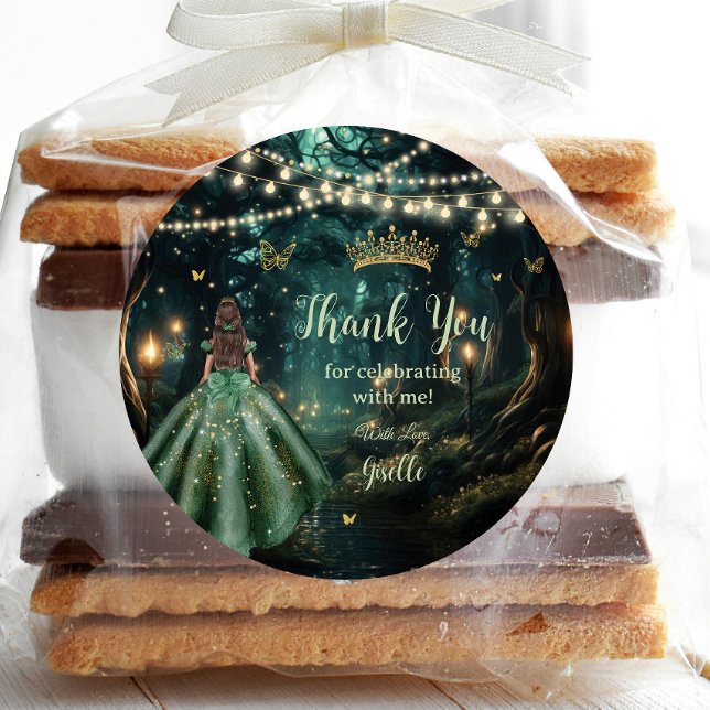 Adesivo Redondo Encantada Floresta Emerald Green Vestida Quinceañe (Criador carregado)