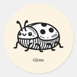 Adesivo Redondo Encantadora Ilustração do Besouro Desenhado à Mão
