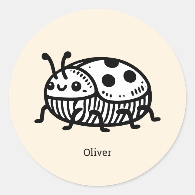Adesivo Redondo Encantadora Ilustração do Besouro Desenhado à Mão (Frente)