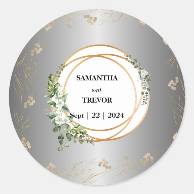 Adesivo Redondo Encantamento de ouros: Vinheta Botânica Personaliz (Frente)