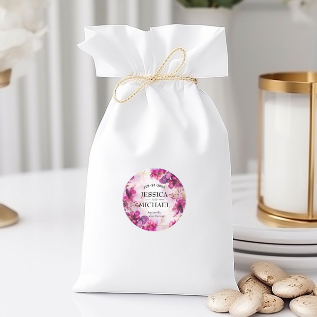 Adesivo Redondo Encantamento Profundo da Fúsia roxa: Aquarela (Fuchsia Enchantment: Watercolor Wedding Suite Round Sticker, perfect addition for your Wedding)