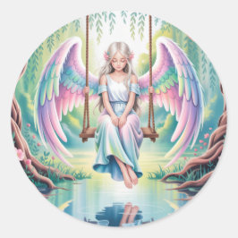 Adesivo Redondo Encantando Festa de aniversário Angel Girl
