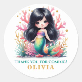 Adesivo Redondo Encantando Sereia Mágica Aniversário Obrigado