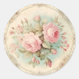 Adesivo Redondo Encantos que Desvanecem, Rosa Shabby Chic
