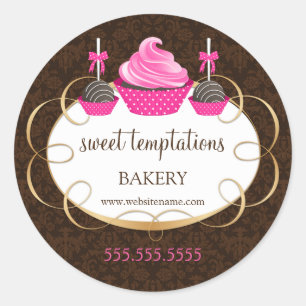 Adesivo Redondo Encapsulamento de Cupcake cor-de-rosa Pop de bolo