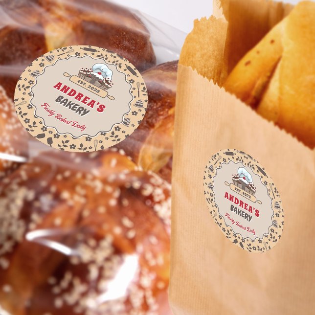 Adesivo Redondo Encapsulamento de logotipos de bege-branco e padar (Criador carregado)