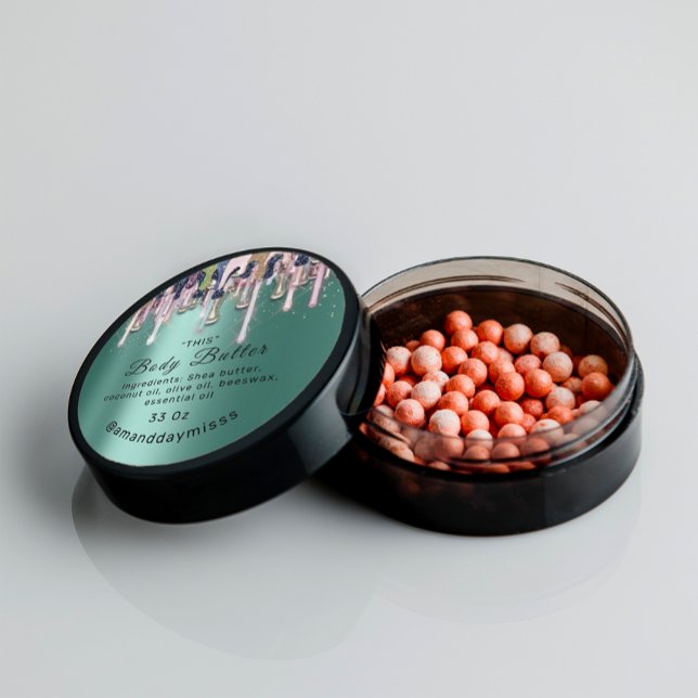 Adesivo Redondo Encapsulamento de Manteiga Corpo Compro Beleza On- (Body Butter Packaging Online Beauty Shop Mint Drip Classic Round Sticker)