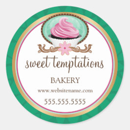 Adesivo Redondo Encapsulamento de panificação de Cupcake rosa eleg