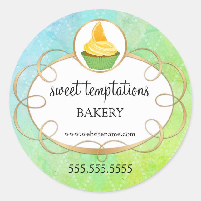 Adesivo Redondo Encapsulamento Elegante de Cupcake (Frente)