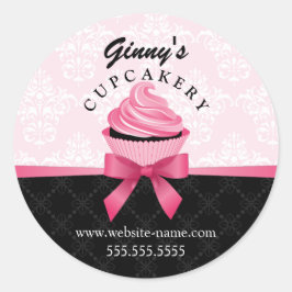 Adesivo Redondo Encapsulamento Elegante de Cupcake de Fita e Damas