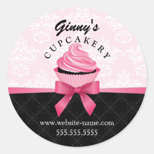 Adesivo Redondo Encapsulamento Elegante de Cupcake de Fita e Damas