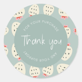 Adesivo Redondo Encapsulamento "Obrigado" com padrão de morango