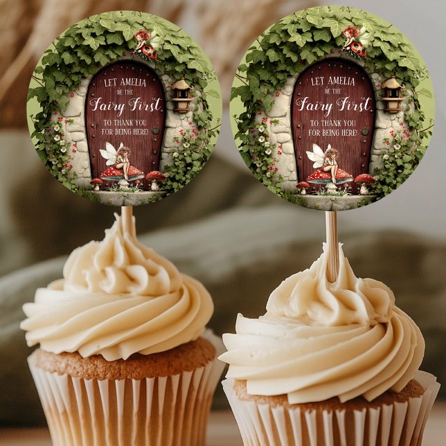 Adesivo Redondo Enchanted Fairy First Birthday Thank You  (Enchanted Fairy First Birthday Thank You Classic Round Sticker)