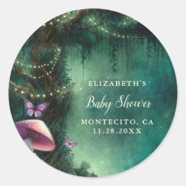 Adesivo Redondo Enchanted Forest Mushrooms Baby Shower Welcome