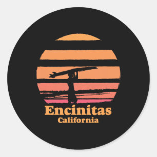 Adesivo Redondo Encinitas Califórnia Retro Surf Vintage Surfando S