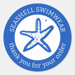 Adesivo Redondo ENCOMENDA OBRIGADO Starfish Praia Azul Branco PERS