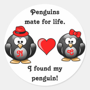 Adesivo Redondo Encontrei o meu companheiro de pinguim para a vida