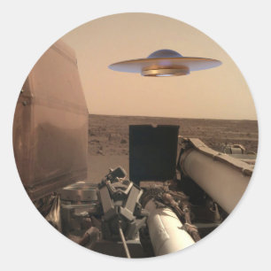 Adesivo Redondo Encontro de Saucer de OVNI de Alienígena Mars InS