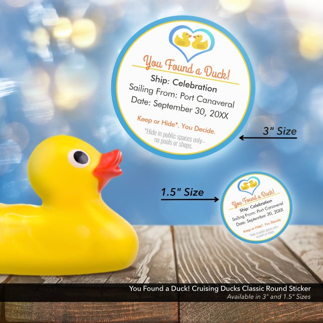 Adesivo Redondo Encontrou um Pato! Patos Cruzadores (You Found a Duck! Cruising Ducks Classic Round Sticker–Available in 1.5" and 3" Diameters.)