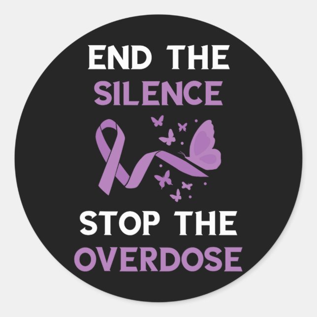 Adesivo Redondo End The Silence Purple Ribbon Overdose Awareness M (Frente)