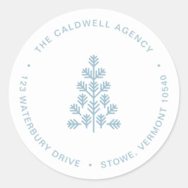 Adesivo Redondo Endereço Azul Dusty da Árvore de Feriados Corporat