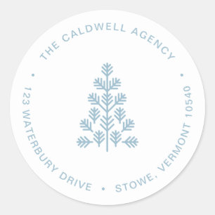 Adesivo Redondo Endereço Azul Dusty da Árvore de Feriados Corporat