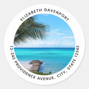 Adesivo Redondo Endereço Belo Coqueiro Tropical Arejado da Praia