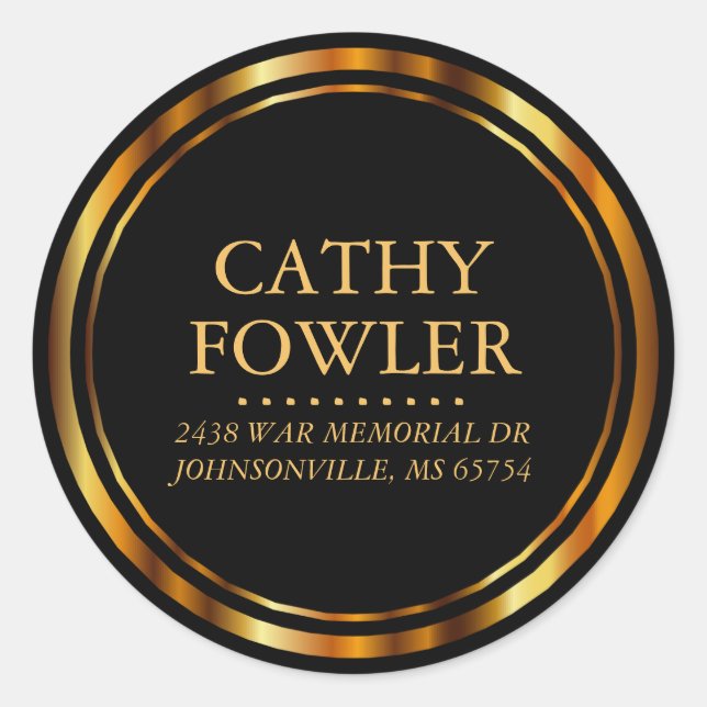 Adesivo Redondo Endereço circular redondo - Preto e Dourado (Frente)