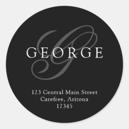 Adesivo Redondo Endereço da Cinza Negra do Monograma Elegante