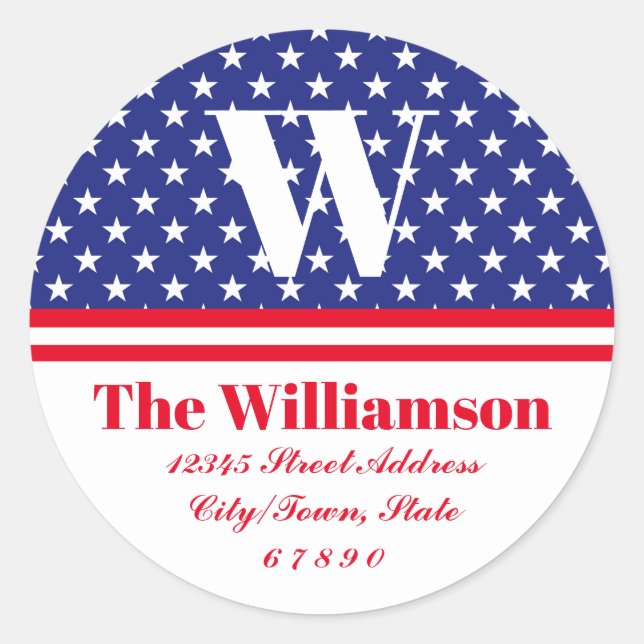 Adesivo Redondo Endereço da Família Listras e Estrelas Vermelho Br (Frente)