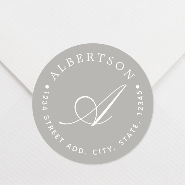 Adesivo Redondo Endereço da Família Monograma do Script da Na moda (Criador carregado)