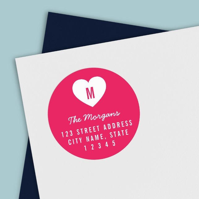 Adesivo Redondo Endereço da Família White Heart do Monograma de Co (Criador carregado)