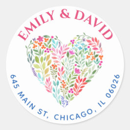 Adesivo Redondo Endereço das Flores de Mola de Aquarela