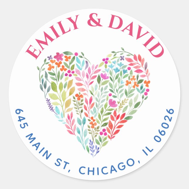 Adesivo Redondo Endereço das Flores de Mola de Aquarela (Frente)