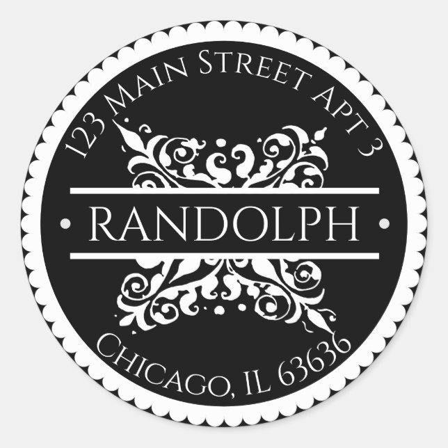 Adesivo Redondo Endereço de Borda Escalonada Barroco (Frente)