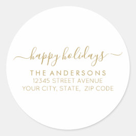 Adesivo Redondo Endereço de caligrafia Dourada de feriados felizes