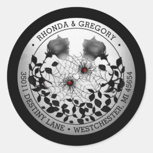 Adesivo Redondo Endereço de Casamento de Halloween do Spider Love