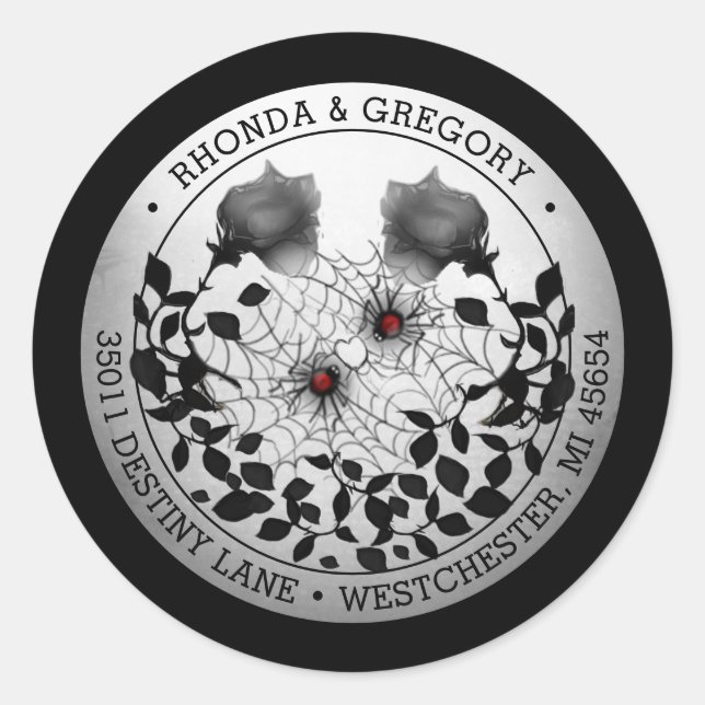 Adesivo Redondo Endereço de Casamento de Halloween do Spider Love (Frente)