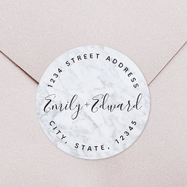 Adesivo Redondo Endereço de Casamento de Nomes de Casais de Marble