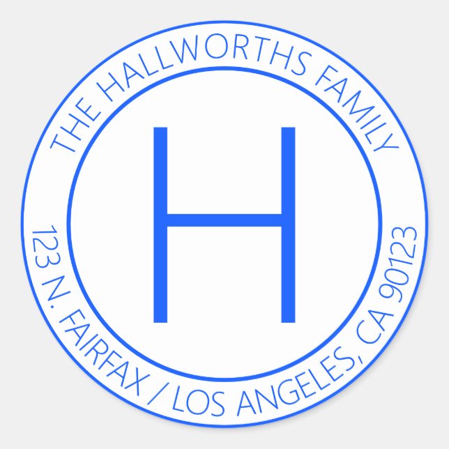 Adesivo Redondo Endereço de Devolução Azul e Branco Moderno (Frente)