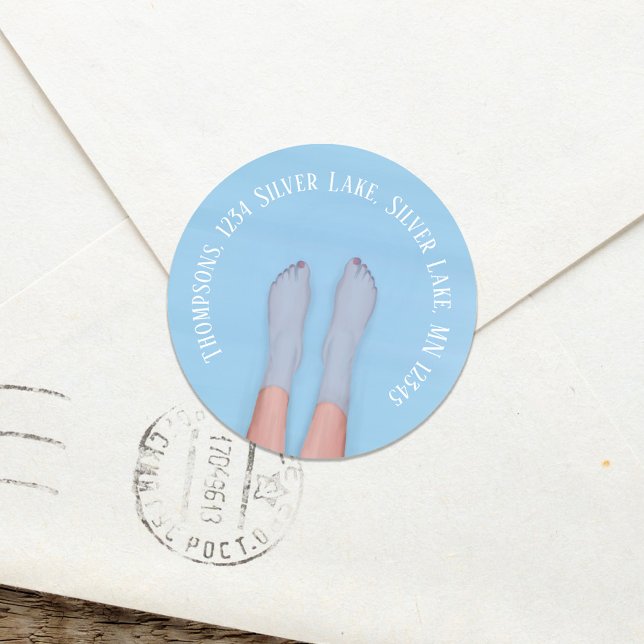 Adesivo Redondo Endereço de devolução Blue Water Beach Personaliza (Cute return address label blue water tropical custom sticker)