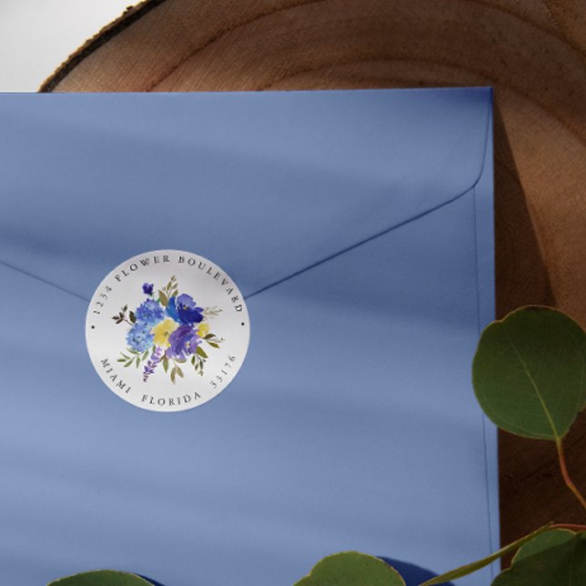 Adesivo Redondo Endereço de devolução botânica do Buquê amarelo e  (Criador carregado)