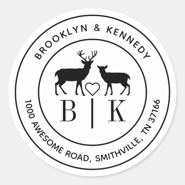 Adesivo Redondo Endereço de Devolução Casal Noiva Noivo Monograma  (Frente)