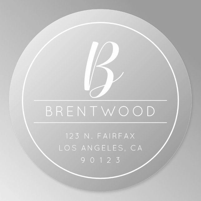 Adesivo Redondo Endereço de Devolução Clássico e Monograma | Cinza (Criador carregado)