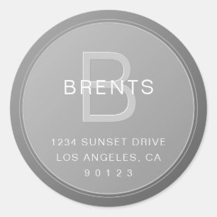 Adesivo Redondo Endereço de Devolução com Gradiente Cinza Monogram