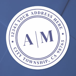 Adesivo Redondo Endereço de Devolução com Monograma Azul Marinho