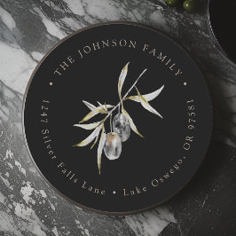 Adesivo Redondo Endereço de devolução com ramo de oliveira em aqua