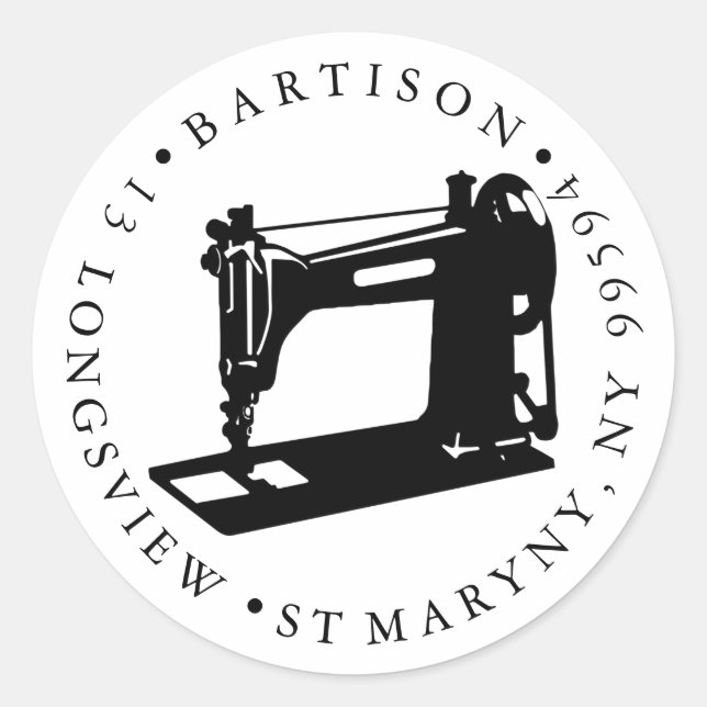 Adesivo Redondo endereço de devolução costura Nome da empresa arte (Frente)