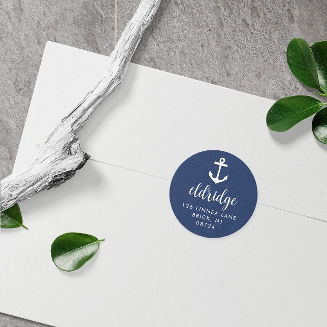 Adesivo Redondo Endereço de devolução da âncora do Marinho náutico (Criador carregado)