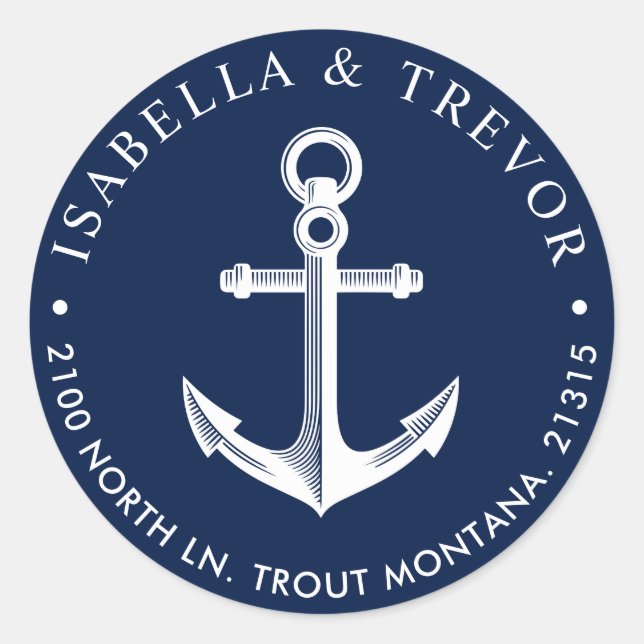 Adesivo Redondo Endereço de devolução da âncora náutica (Frente)